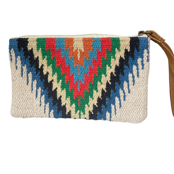 Panache Apparel Clutch Bag NWB Bright Tribal Knit Zip Wristlet Boho Festival - Picture 7 of 9